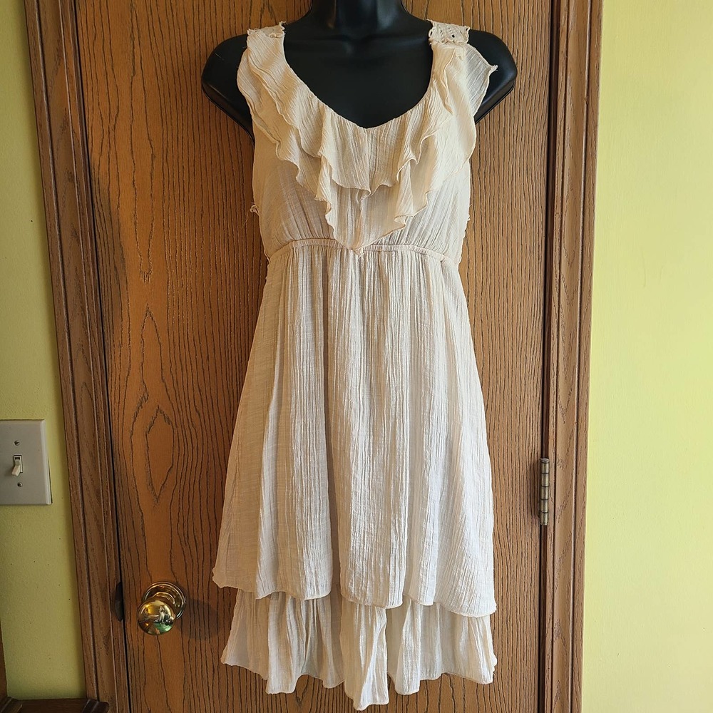 Chesley Crochet Lace Ruffle Linen Style Ivory Tank Dress Size M
